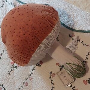 NWT John Derian Orange Mushroom Pillow with Embellished Velvet Decor